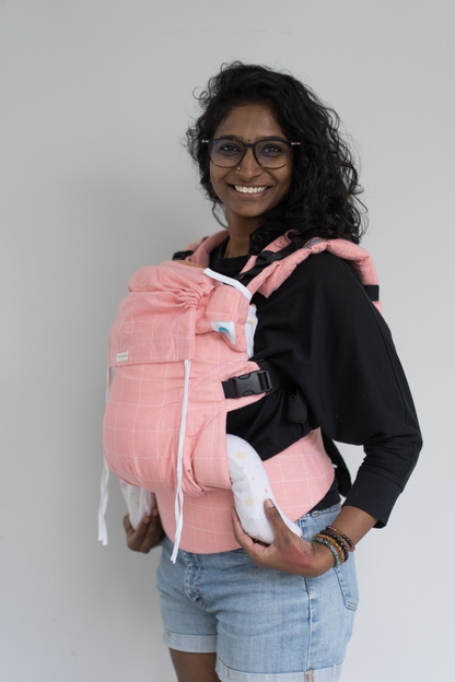 Aseema Baby Carrier- Peachy Pink Checks