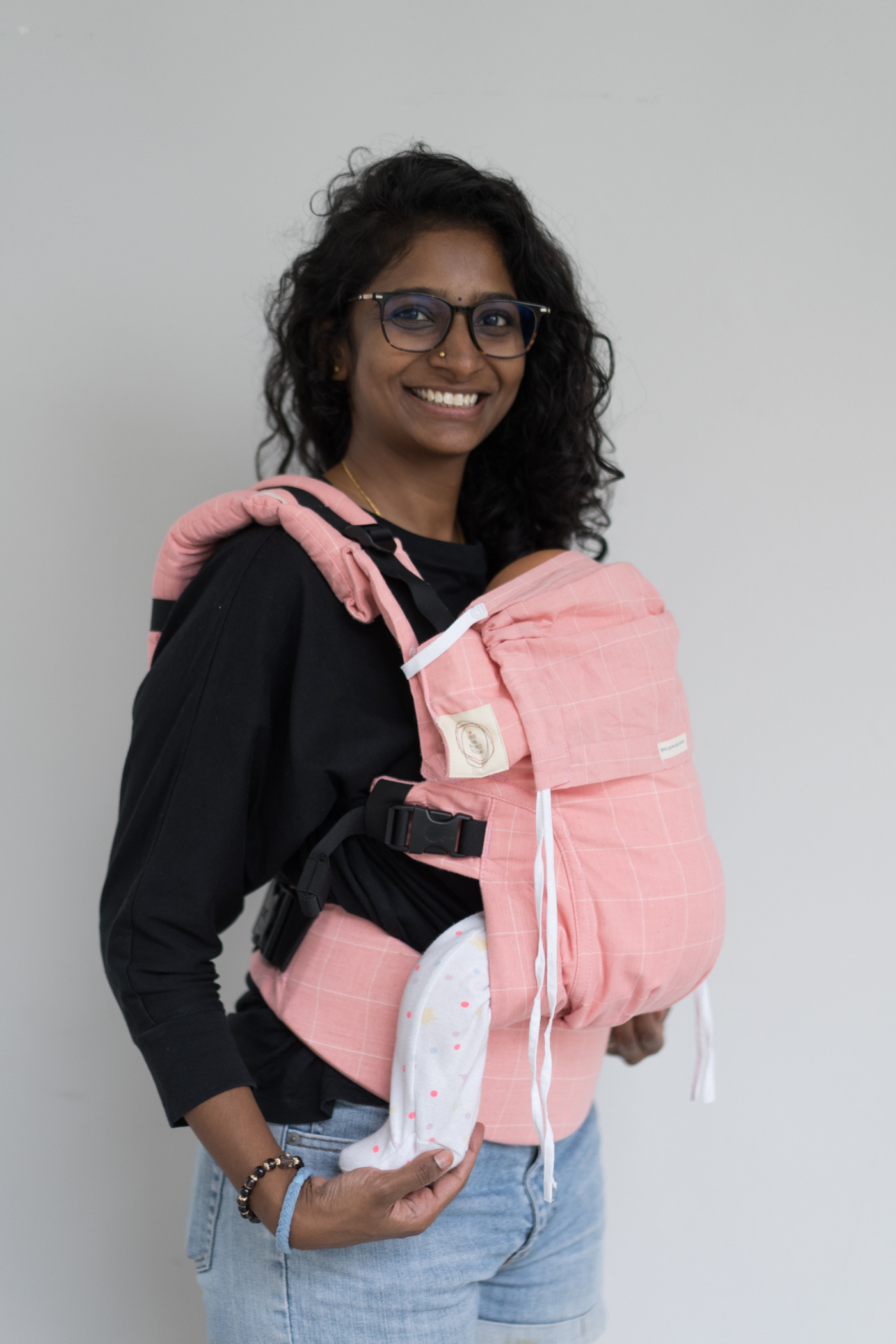 Aseema Baby Carrier- Peachy Pink Checks